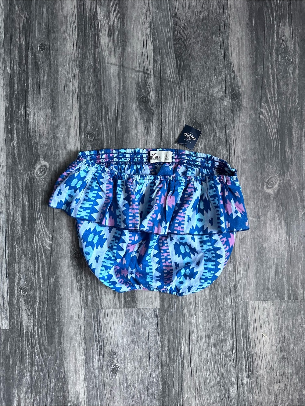 Hollister Floral Tube Top Size L (US) 16 (UK) Cropped Blue Pink Cream Strapless